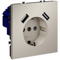 Розетка 1-м СП S70 16А с USB A+A с заземл. защ. шторки механизм кашемир Voltum VLS040403