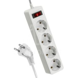 Удлинитель с сетевым фильтром 4х1.5м с заземл. 10А IP20 2.2кВт с предохранителем 3х0.75 индикатор сети бел. КОСМОС FKsm1.5m-4g(W)