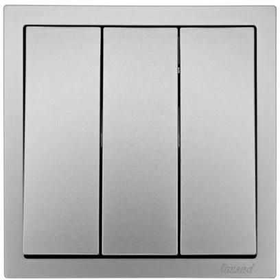 Выключатель 3-кл. СП ZIMA IP20 10А безвинт. зажим сер. матов. LEZARD 704-7488-109QC