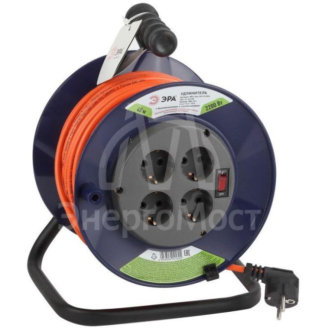 Удлинитель силовой RPx-4es-3x1.0-40m на пластик. катушке с/з 4гнезда 40м ПВС 3х1 Эра Б0043055