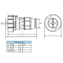 Вилка прямая влагозащищенная 2P+РE 16А IP68 Rexant 111-013