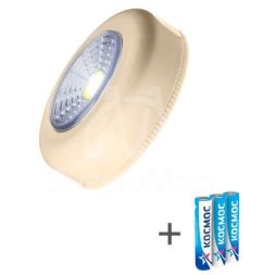 Фонарь-подсветка 1Вт COB LED 3xAAA (R03) корпус ABS-пластик беж. самокл. поверхность в комплекте двустор. скотч КОСМОС KOC306B