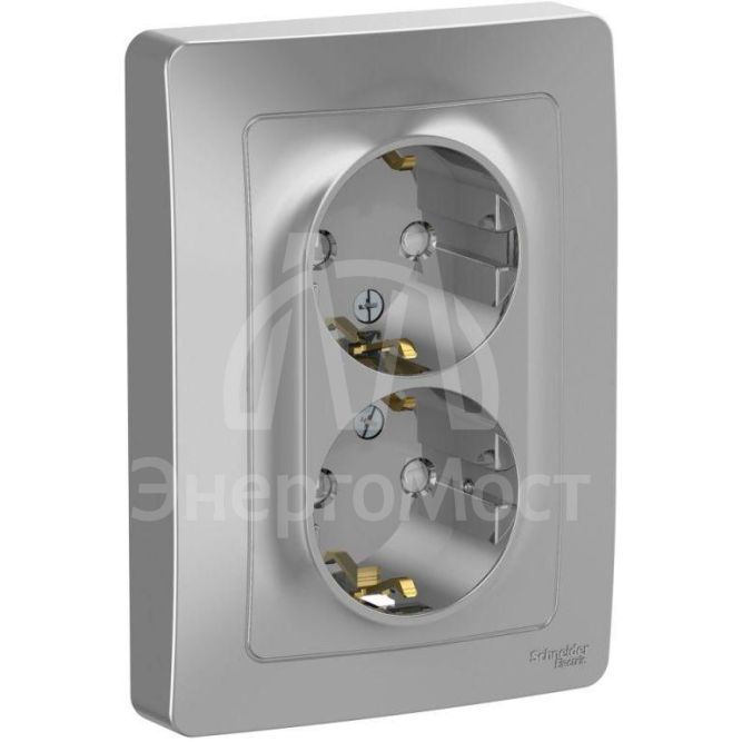 Розетка 2-м СП BLANCA 16А 250В защ. шторки с заземл. алюм. SchE BLNRS001123