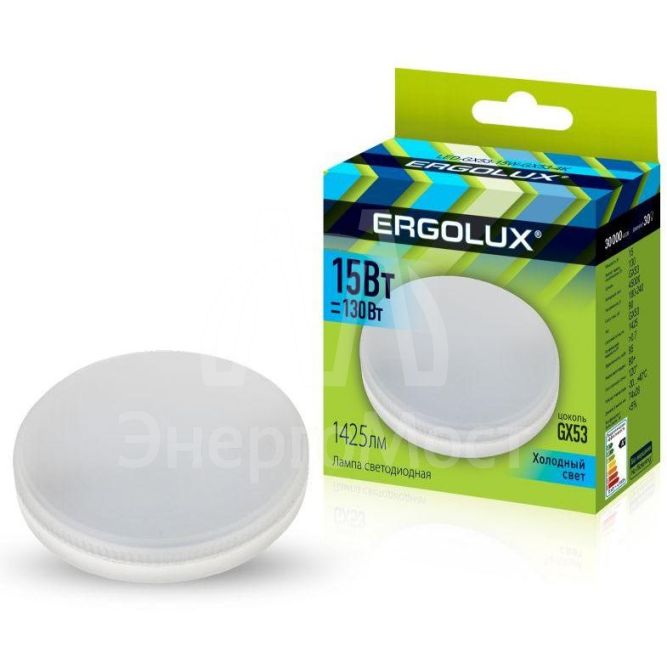Лампа светодиодная LED-GX53-15W-GX53-4K 15Вт GX53 4500К 180-240В Ergolux 14239