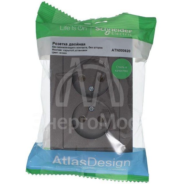 Розетка 2-м AtlasDesign 16А без заземл. в сборе мокко SchE ATN000620