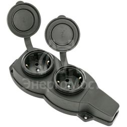 Розетка 2-м 16А IP44 2P+PE 230В с защ. крышками каучук Basic EKF RPS-018-16-230-44