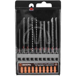 Набор пилок для лобзика по дереву и металлу 10шт Вихрь