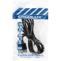 Кабель USB ELX-CDC02P-C02 ПРОМО USB-Type C 2А 1м зарядка+передача данных пакет черн. ERGOLUX 15089