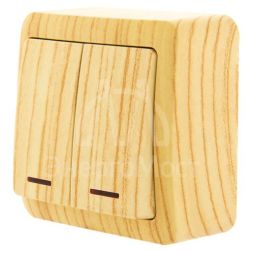 Выключатель 2-кл. 1п ОП Viola 10А IP20 с подсветкой беленый дуб LEZARD 751-5200-112