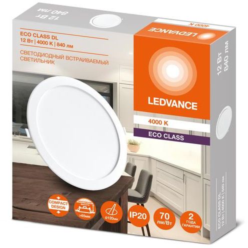 Светильник светодиодный Downlight DL 840 12Вт 4000К IP20 840лм ДВО встраив. даунлайт круглый бел. LEDVANCE 4607194235520