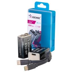 Аккумулятор крона Li-ion 9В 650мВт.ч (уп.2шт) КОСМОС KOCLi9V650mAh2B