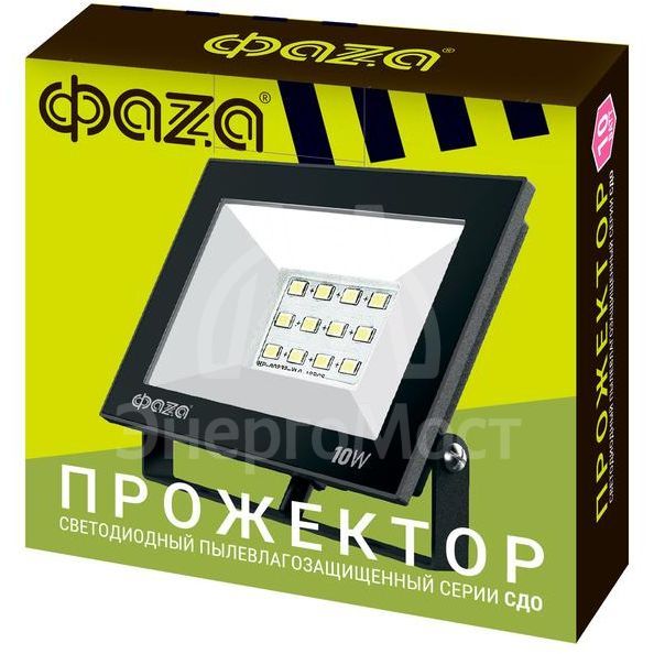 Прожектор светодиодный СДО-20 10Вт 6500К IP65 230В BL прозр. закаленное стекло ФАZА 5047242