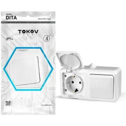 Блок ОП Dita (розетка 16А 250В с заземл. 1-кл. выкл. 10А) IP54 бел. TOKOV LIGHT TKL-DT-V1RZ-C01-IP54