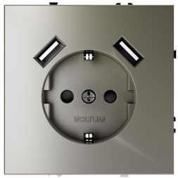 Розетка 1-м СП S70 16А с USB A+A с заземл. защ. шторки механизм шелк Voltum VLS040404