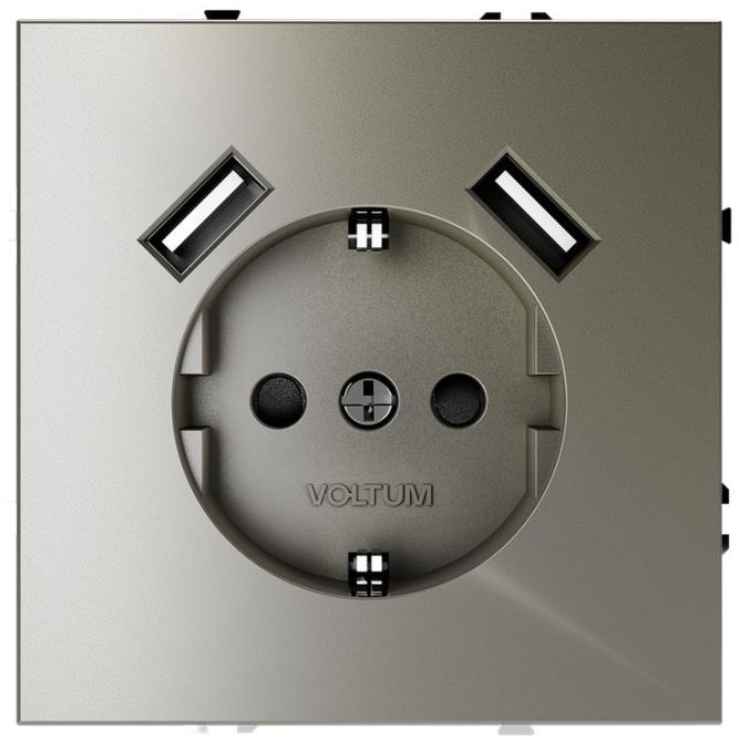 Розетка 1-м СП S70 16А с USB A+A с заземл. защ. шторки механизм шелк Voltum VLS040404