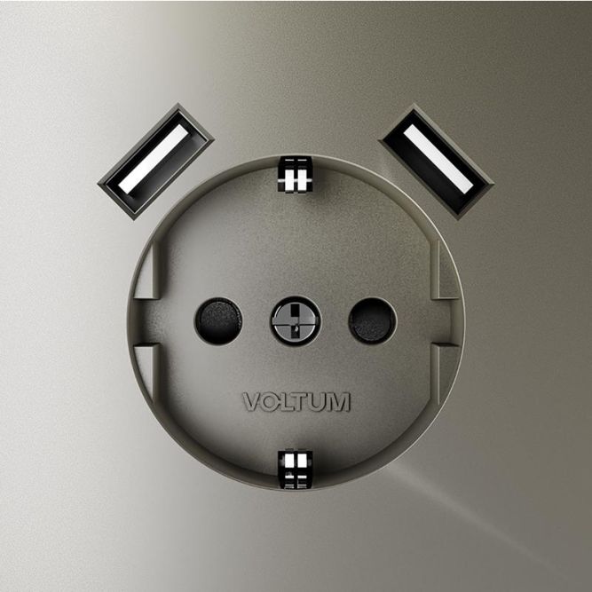 Розетка 1-м СП S70 16А с USB A+A с заземл. защ. шторки механизм шелк Voltum VLS040404