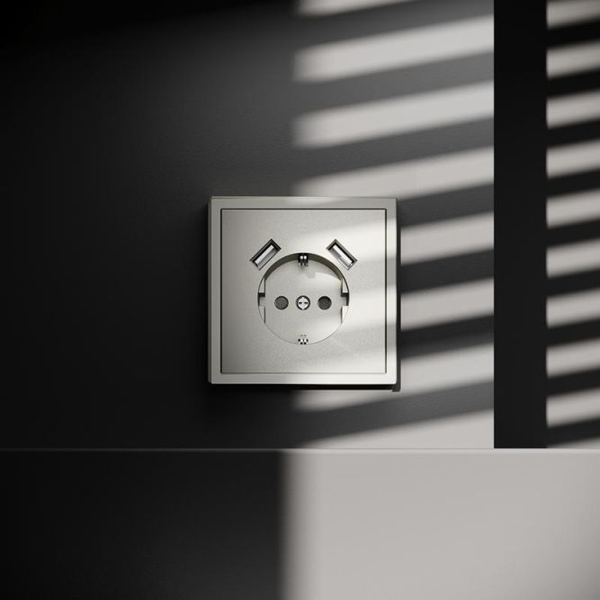 Розетка 1-м СП S70 16А с USB A+A с заземл. защ. шторки механизм шелк Voltum VLS040404