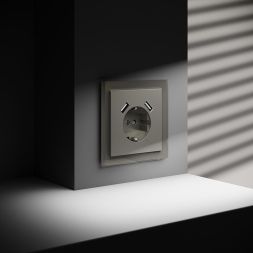 Розетка 1-м СП S70 16А с USB A+A с заземл. защ. шторки механизм шелк Voltum VLS040404