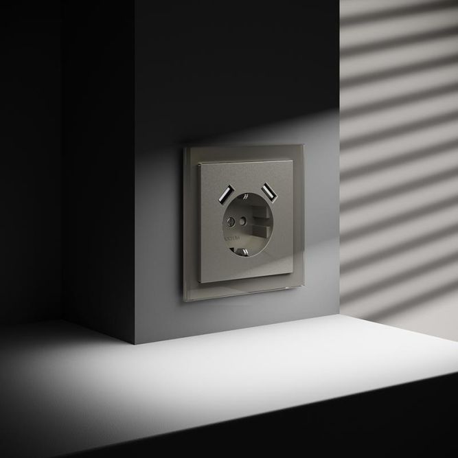 Розетка 1-м СП S70 16А с USB A+A с заземл. защ. шторки механизм шелк Voltum VLS040404