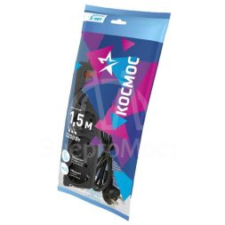 Удлинитель с сетевым фильтром 4х1.5м с заземл. 10А IP20 2.2кВт с предохранителем 3х0.75 индикатор сети черн. КОСМОС FKsm1.5m-4g(B)