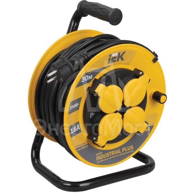 Удлинитель на катушке 4х30м с заземл. 16А IP44 УК30 &amp;quot;Industrial plus&amp;quot; с термозащ. 3х1.5 IEK WKP15-16-04-30-44