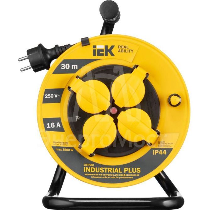 Удлинитель на катушке 4х30м с заземл. 16А IP44 УК30 &amp;quot;Industrial plus&amp;quot; с термозащ. 3х1.5 IEK WKP15-16-04-30-44