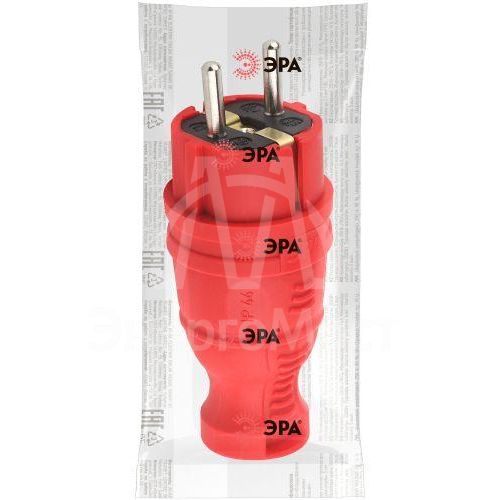 Вилка каучуковая з/з прямая 16А IP44 красн. V8-RED-IP44 Эра Б0044547