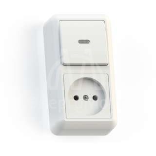 Блок комбинированный ОП БКВР-430 Оптима (1-кл. выкл. с подсветкой + розетка) бел. Кунцево 8061