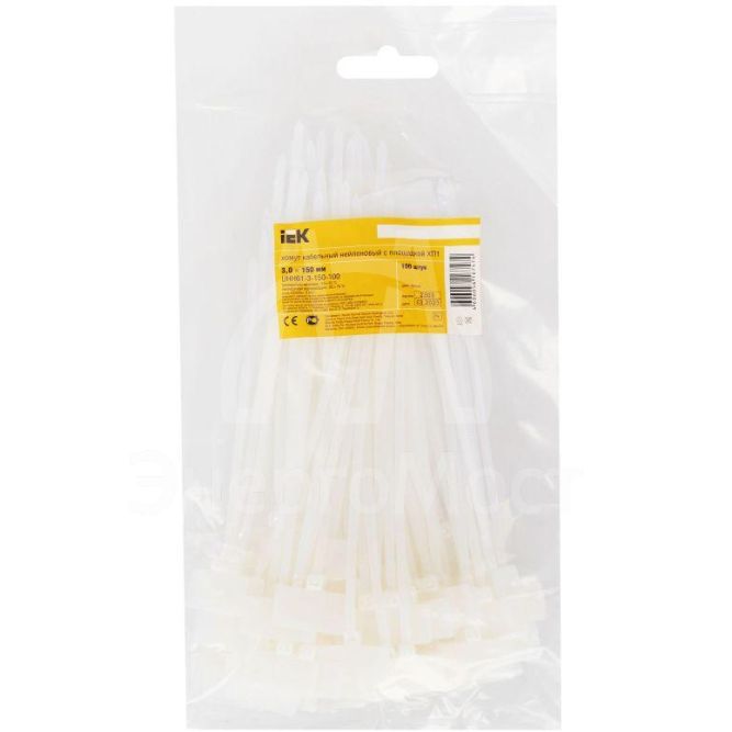 Хомут кабельный ХП1 3х150 нейл. бел. с таб. 25х15 (уп.100шт) IEK UHH61-3-150-100
