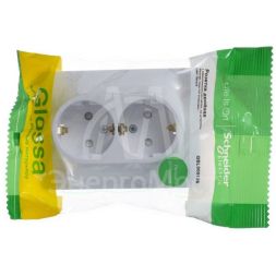 Розетка 2-м СП Glossa защ. шторки с заземл. в сборе бел. SchE GSL000126