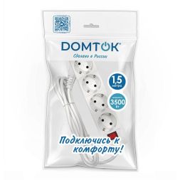 Удлинитель 4х1.5м с заземл. 16А IP20 3х1 с выкл. бел. DOMTOK 2374