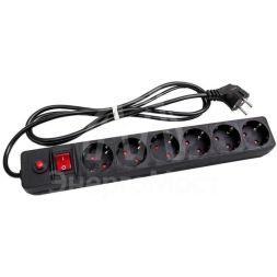 Удлинитель с сетевым фильтром 6х5м с заземл. 10А IP20 защ. шторки ПВС 3х0.75 черн. UNIVersal 967U-4005