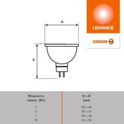 Лампа светодиодная LED G4 Value LVMR16100 10W/927 CRI95 10Вт 2700К 1000лм рефлектор матов. GU5.3 12-12В OSRAM 4610590510146