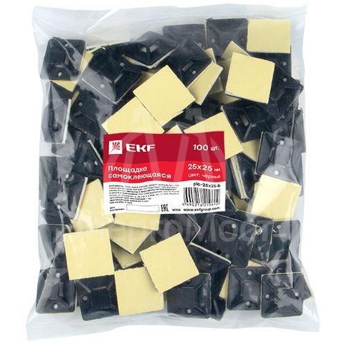 Площадка самоклеящаяся 25х25мм черн. (уп.100шт) EKF plc-25x25-b