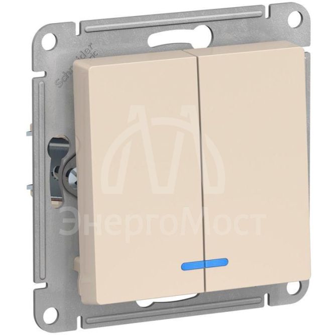 Механизм выключателя 2-кл. СП AtlasDesign 10А IP20 (сх. 5а) 10AX с подсветкой беж. SchE ATN000253