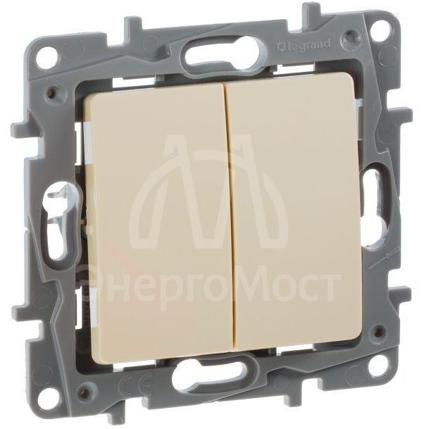 Механизм выключателя 2-кл. СП Etika 10А IP20 250В 10AX безвинт. зажимы сл. кость Leg 672302