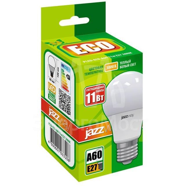 Лампа светодиодная PLED-ECO/SE-A60 11Вт грушевидная 3000К тепл. бел. E27 840лм 230В JazzWay 1033208