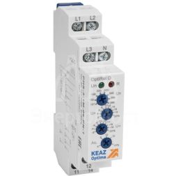 Реле контроля фаз OptiRel D PHS-3-1M-06-PN-2 повышенного/пониженного настр асимметрии 3Ф+N 2CО КЭАЗ 331996