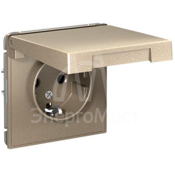 Розетка ArtGallery 16А IP20 с заземл. защ. шторки с крышкой механизм шампань SE GAL000546