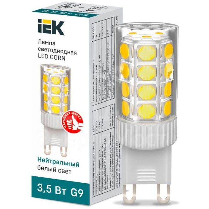 Лампа светодиодная CORN 3.5Вт капсула 4000К G9 230В керамика IEK LLE-CORN-4-230-40-G9