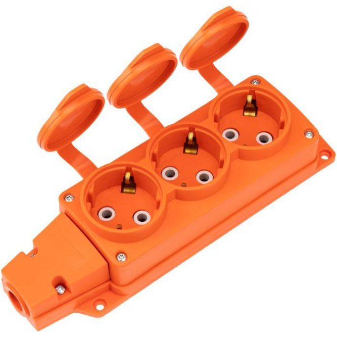 Колодка удлинителя 3-м с заземл. 16А IP54 влагозащ. с защ. крышкой COMPACT каучук оранж. Rexant 111-227
