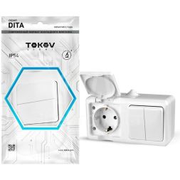 Блок ОП Dita (розетка 16А 250В с заземл. 2-кл. выкл. 10А) IP54 бел. TOKOV LIGHT TKL-DT-V2RZ-C01-IP54