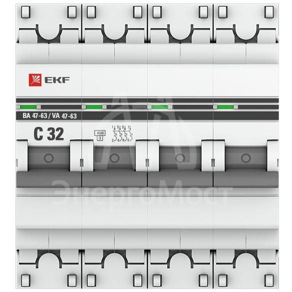 Выключатель автоматический модульный 4п C 32А 4.5кА ВА 47-63 PROxima EKF mcb4763-4-32C-pro