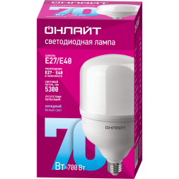 Лампа светодиодная высокомощная 82 907 OLL-T140-70-230-865-E27E40 70Вт 6500К холод. бел. E27/E40 5300лм 176-264В ОНЛАЙТ 82907