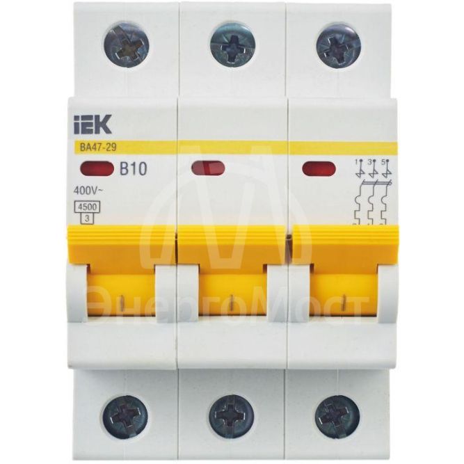 Выключатель автоматический модульный 3п B 10А 4.5кА ВА47-29 IEK MVA20-3-010-B