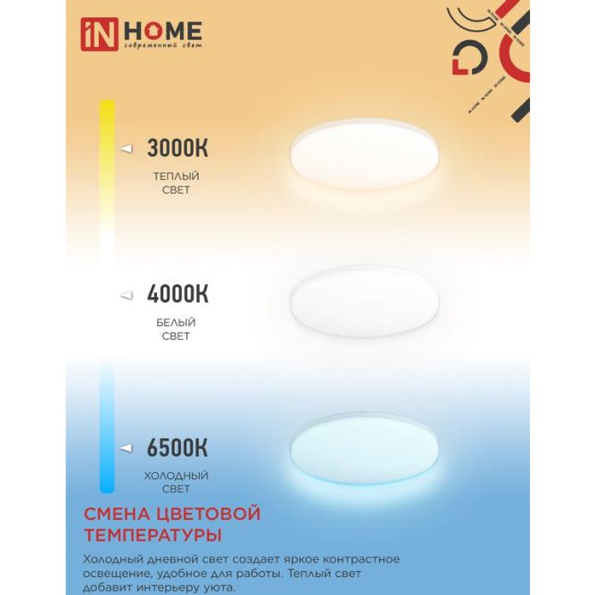 Светильник светодиодный NEO SIMPLE-125RC-WH 125Вт 3000-6500К 10000лм 230В 460х67мм с пультом ДУ бел. IN HOME 4690612060927