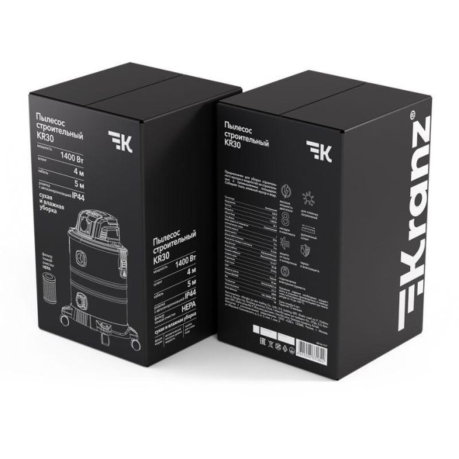 Пылесос строительный KR30 1400Вт 30л 4м Kranz KR-16-1117