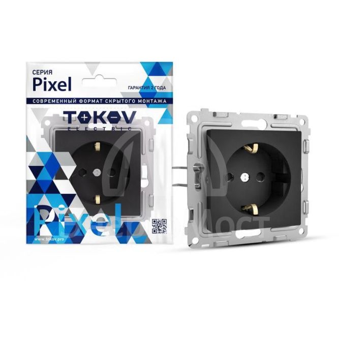 Розетка 1-м СП Pixel 16А IP20 с заземл. механизм карбон TOKOV ELECTRIC TKE-PX-R1Z-C14