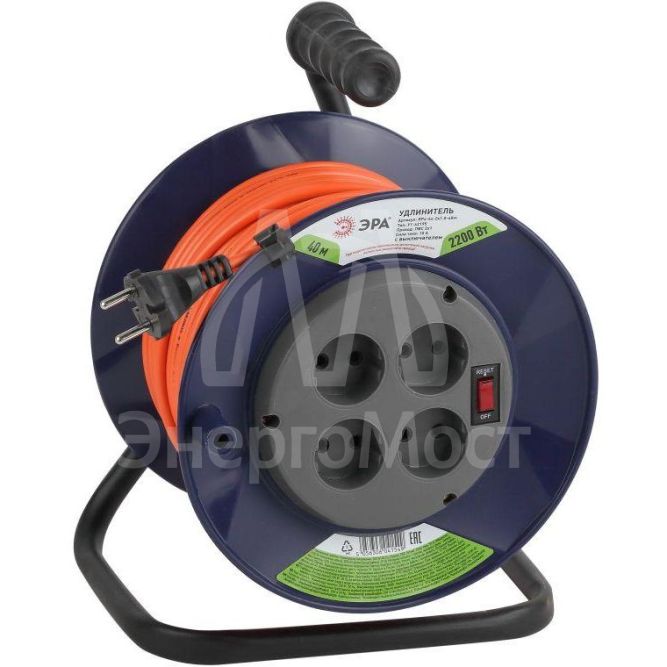Удлинитель силовой RPx-4s-2x1.0-40m на пластик. катушке б/з 4гнезда 40м ПВС 2х1 Эра Б0043051