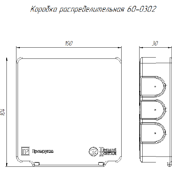 Коробка распределительная ОП 100х100х30 (HF) для прям. монтажа двухкомп. безгалоген. (уп.48шт) Промрукав 60-0302